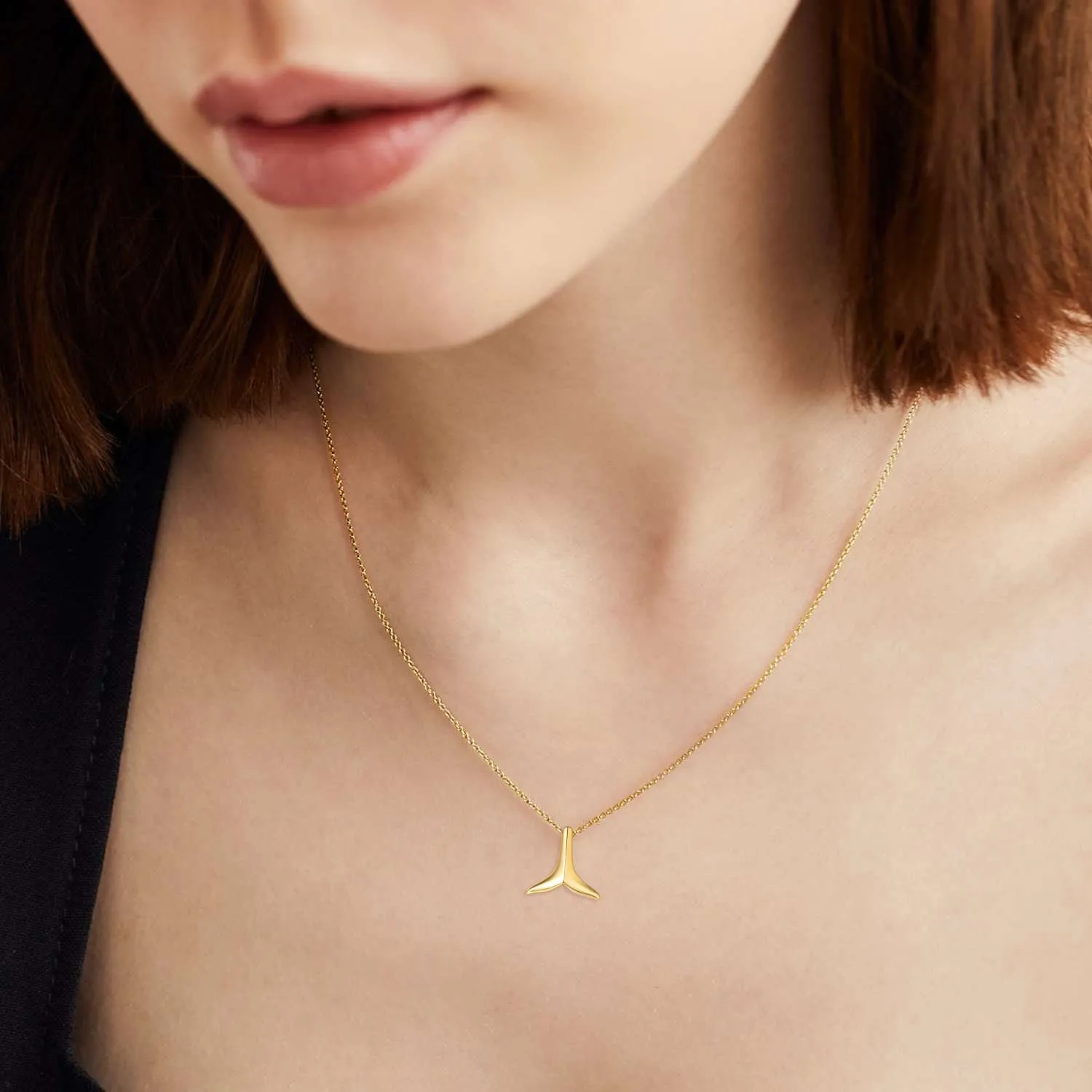 FANCIME Mermaid Tail 14K Solid Yellow Gold Necklace