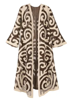 Felted Wool Coat from Kyrgyzstan - Chocolate Brown, Ivory