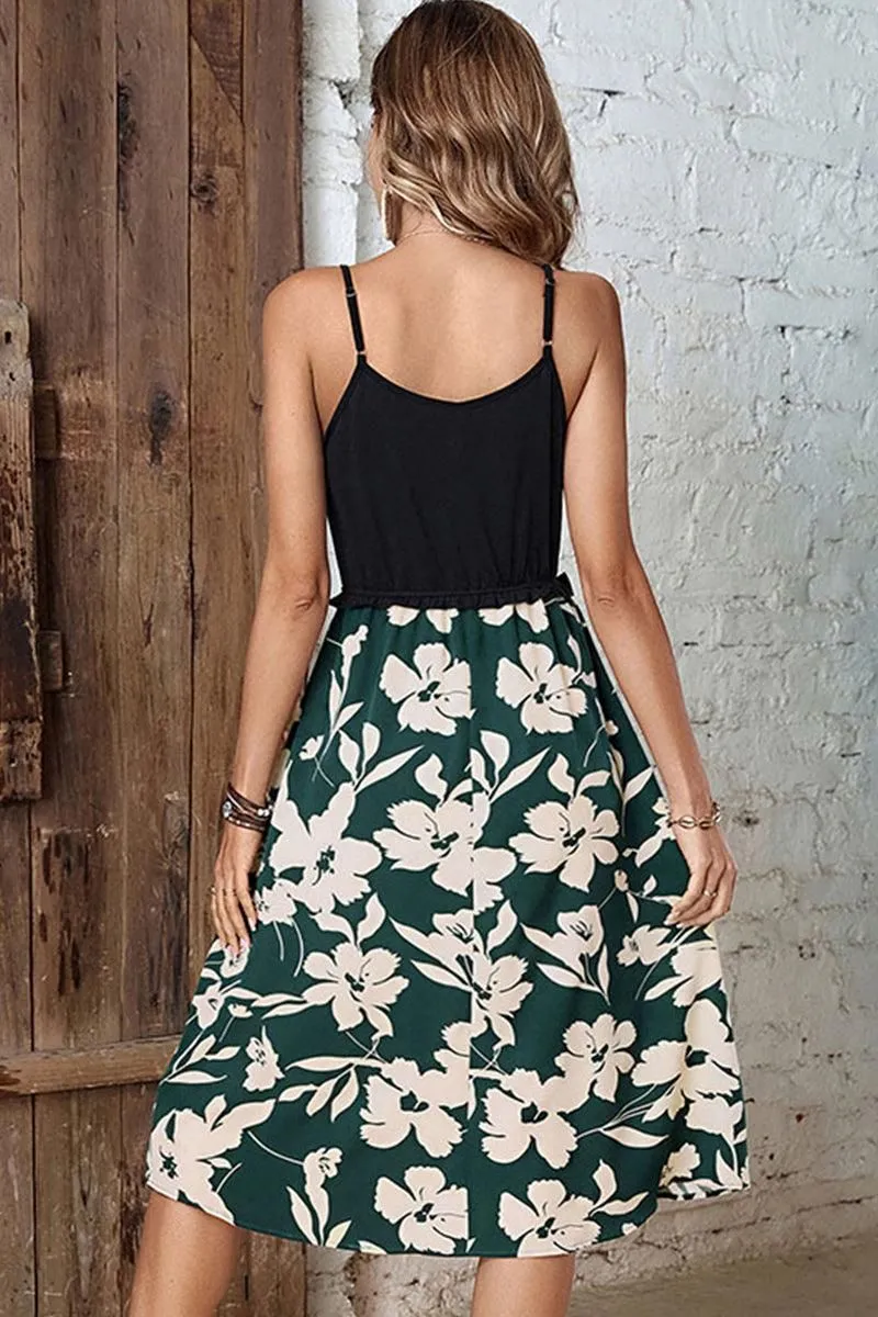 FLOWER PATTERN FLARE BUTTON POINT SLIP DRESS