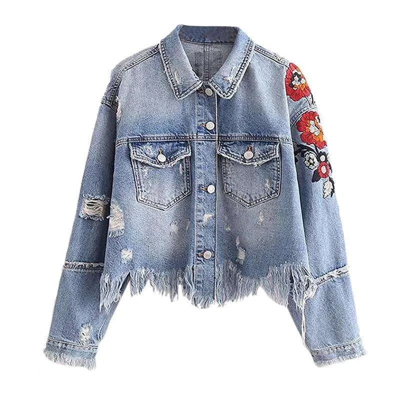 Fringed Floral Denim