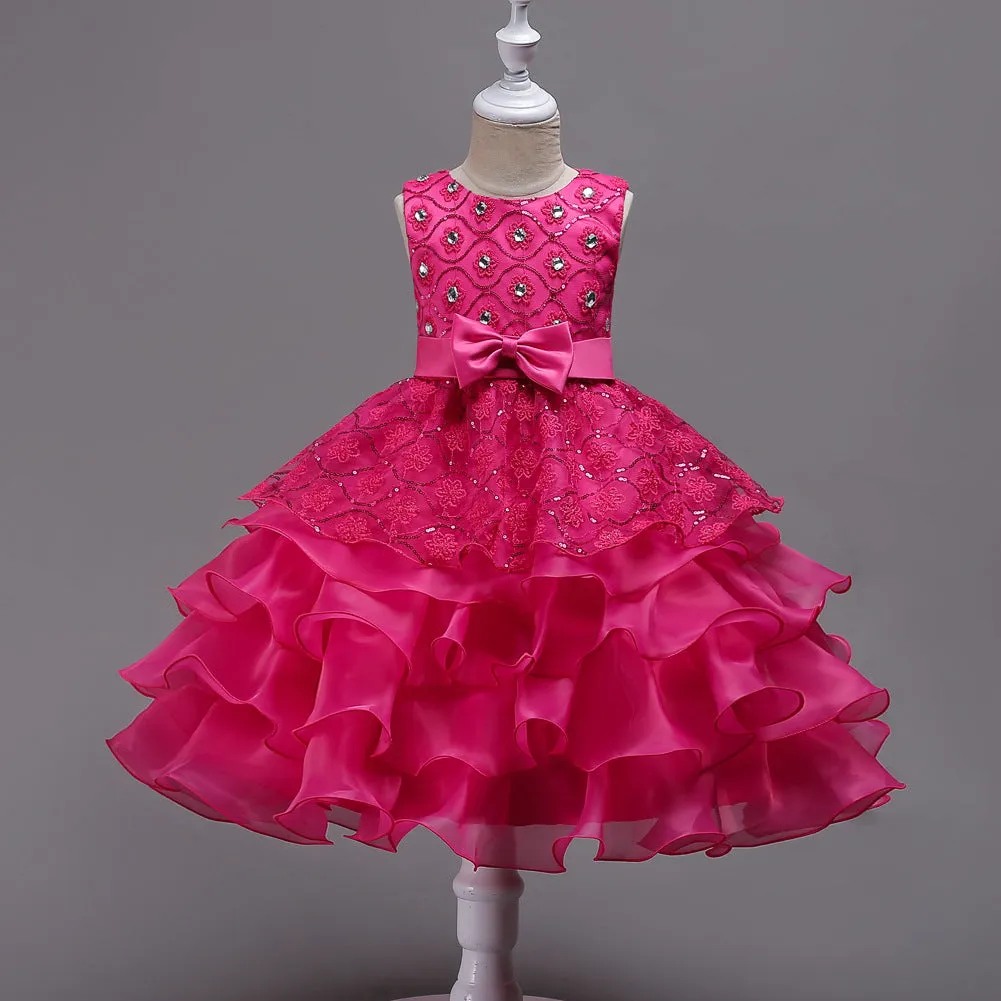 Girls Pink Diamante Party Dress (2-14Yrs)