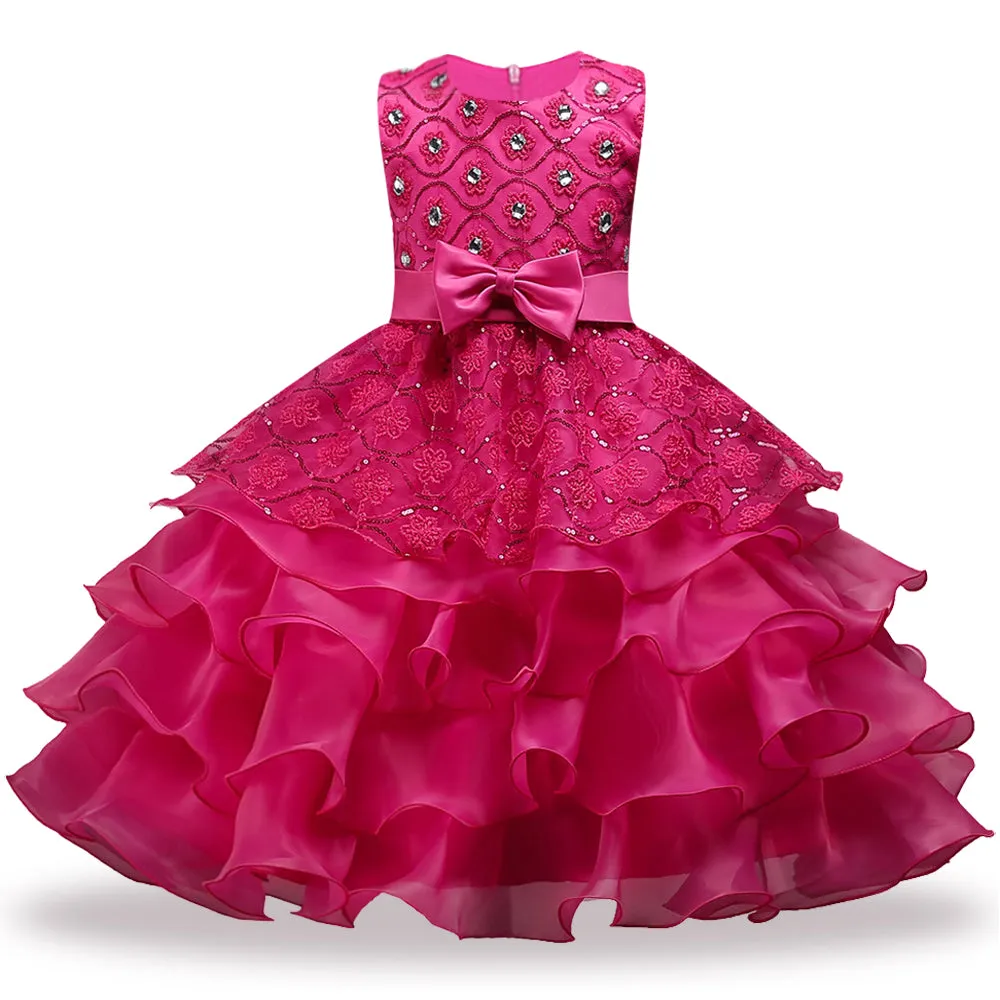 Girls Pink Diamante Party Dress (2-14Yrs)