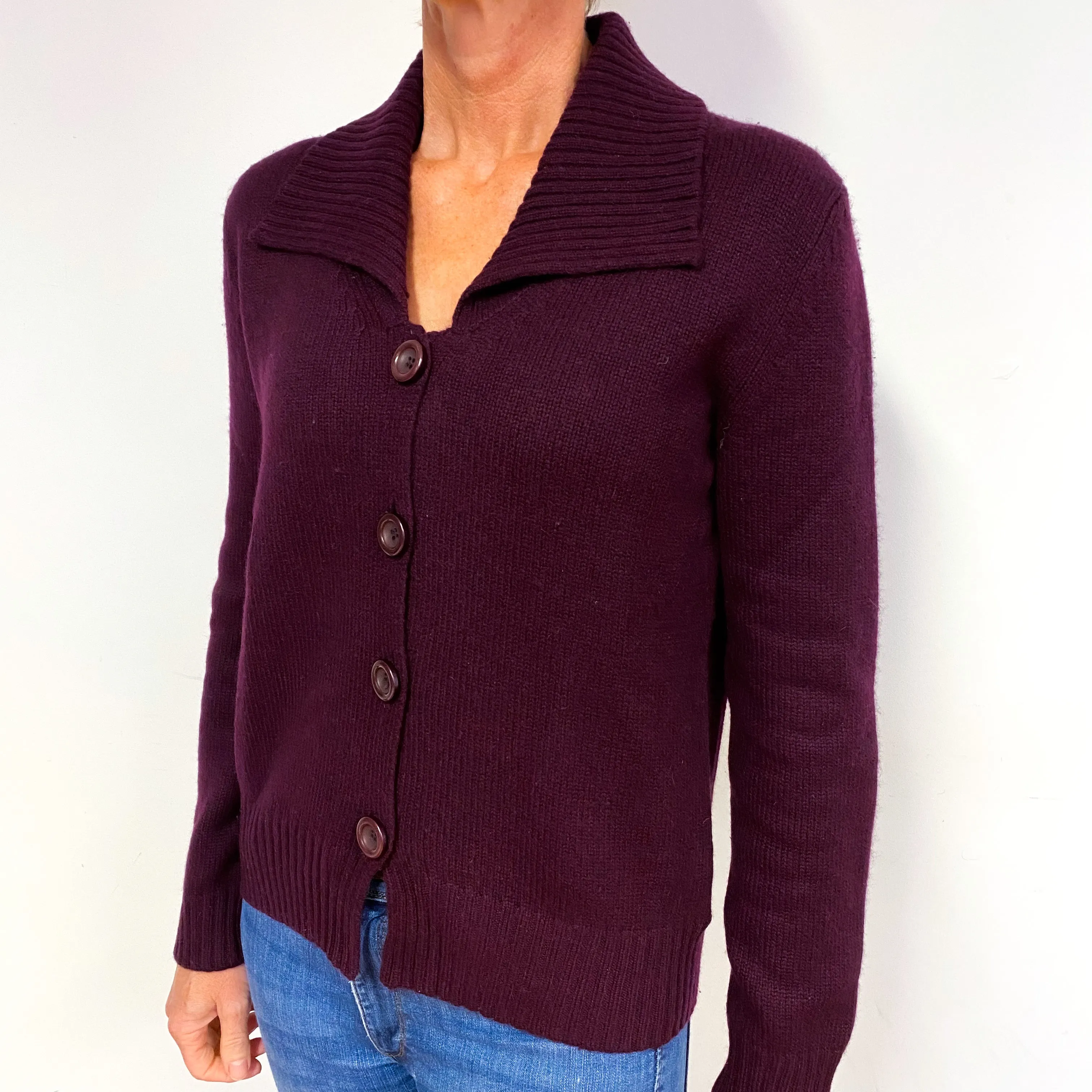 Grape Purple Cashmere Collared Cardigan Medium