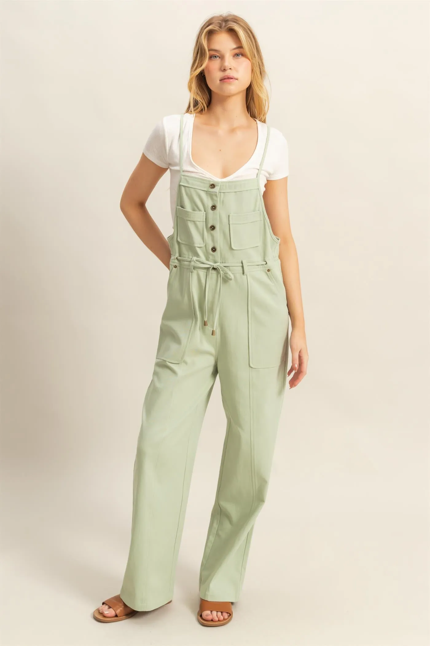 HF24E170-Front Button Washed Twill Overall