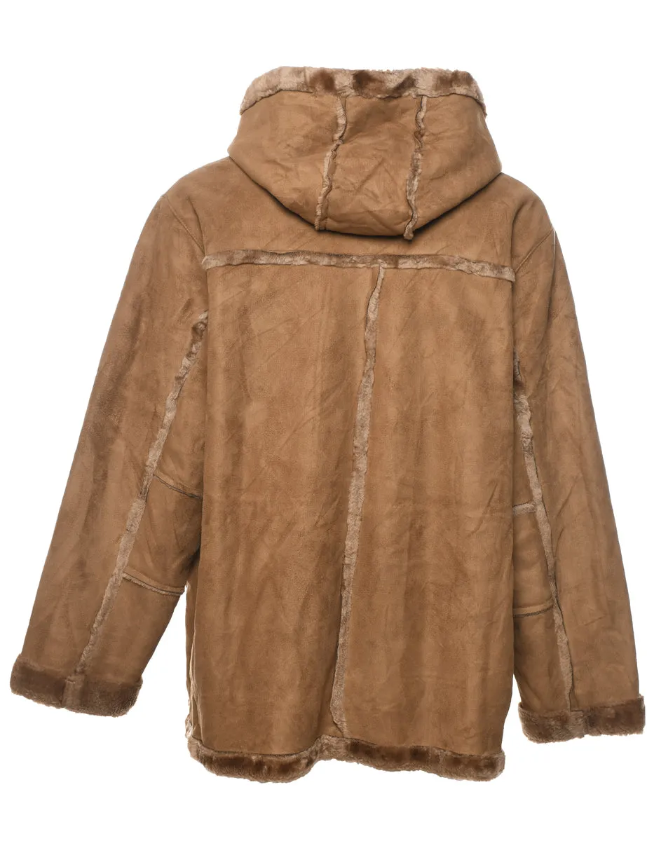 Hooded Faux Shearling Jacket - XL