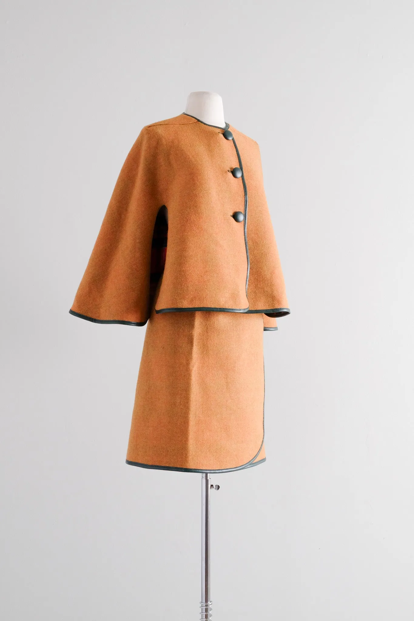 Incredible 1960's Three Piece Reversible Cape & Skirt Set / S