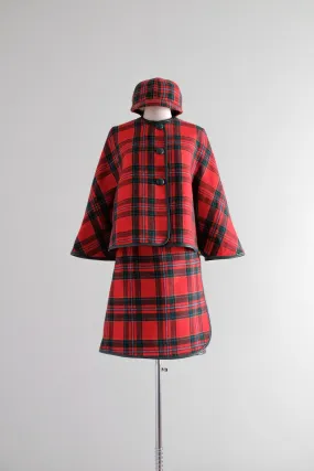 Incredible 1960's Three Piece Reversible Cape & Skirt Set / S