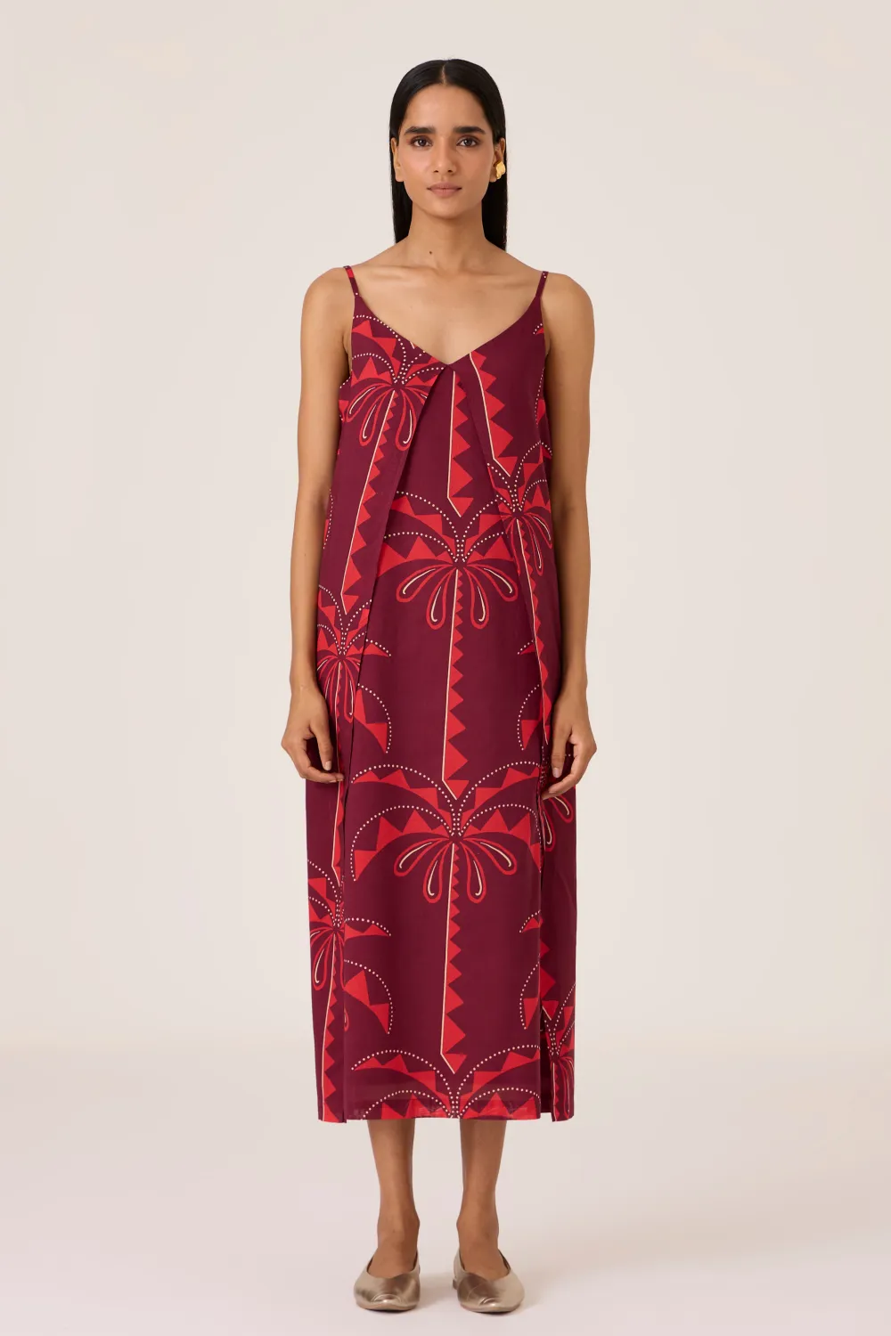 Isa Palm Print Slip Dress