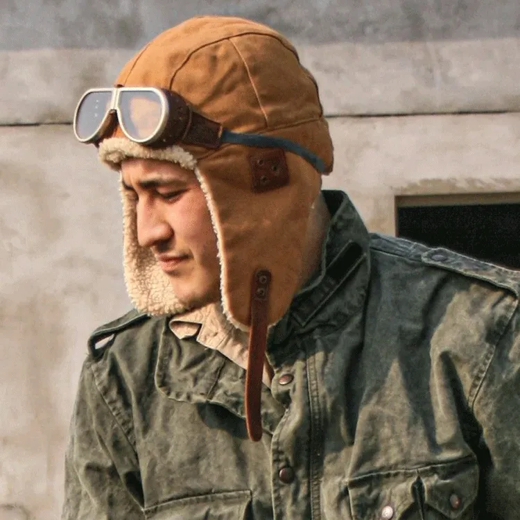 Kakadu Baron Canvas Aviator Cap - Tobacco