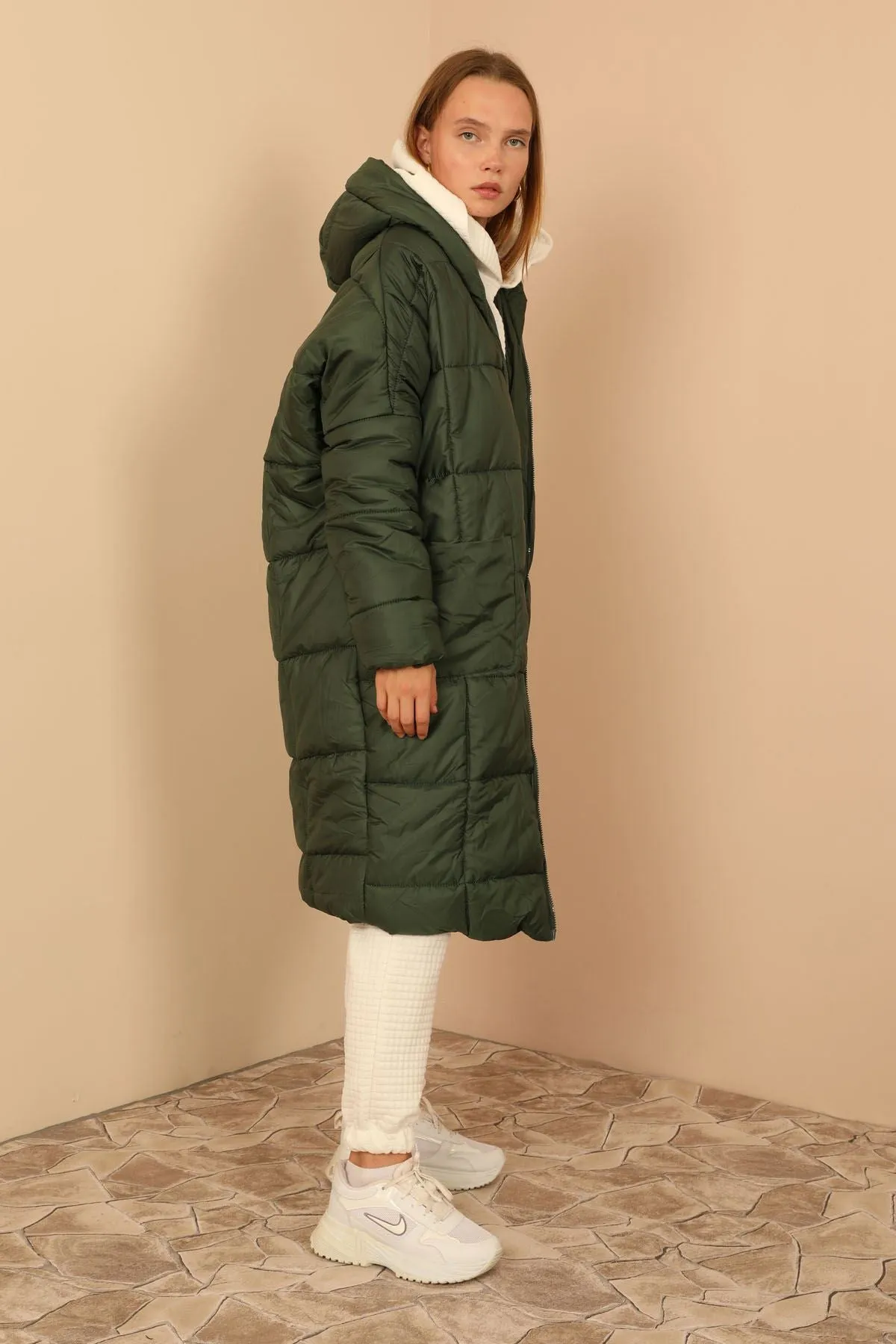 KKT Long Sleeve Oversize Women Coat - Khaki  - Woodland