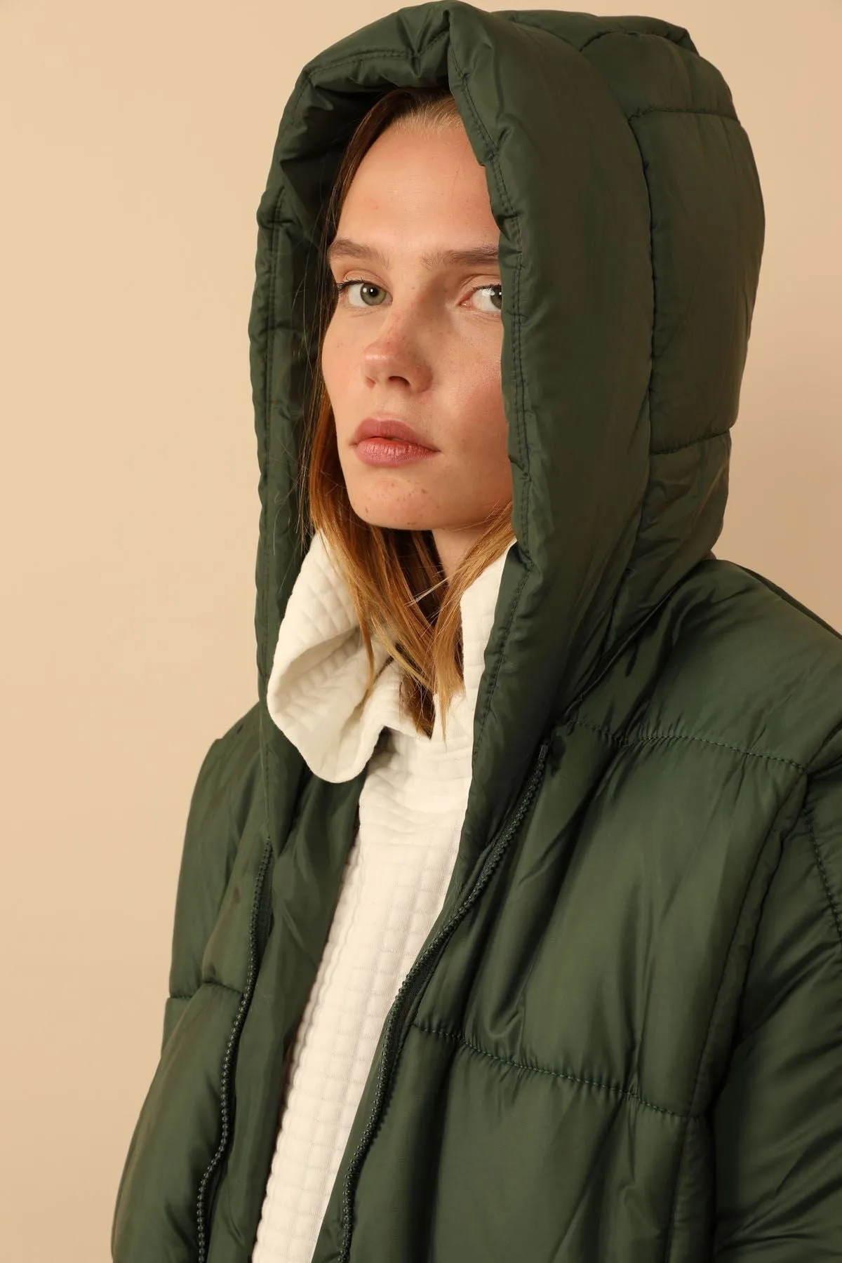 KKT Long Sleeve Oversize Women Coat - Khaki  - Woodland