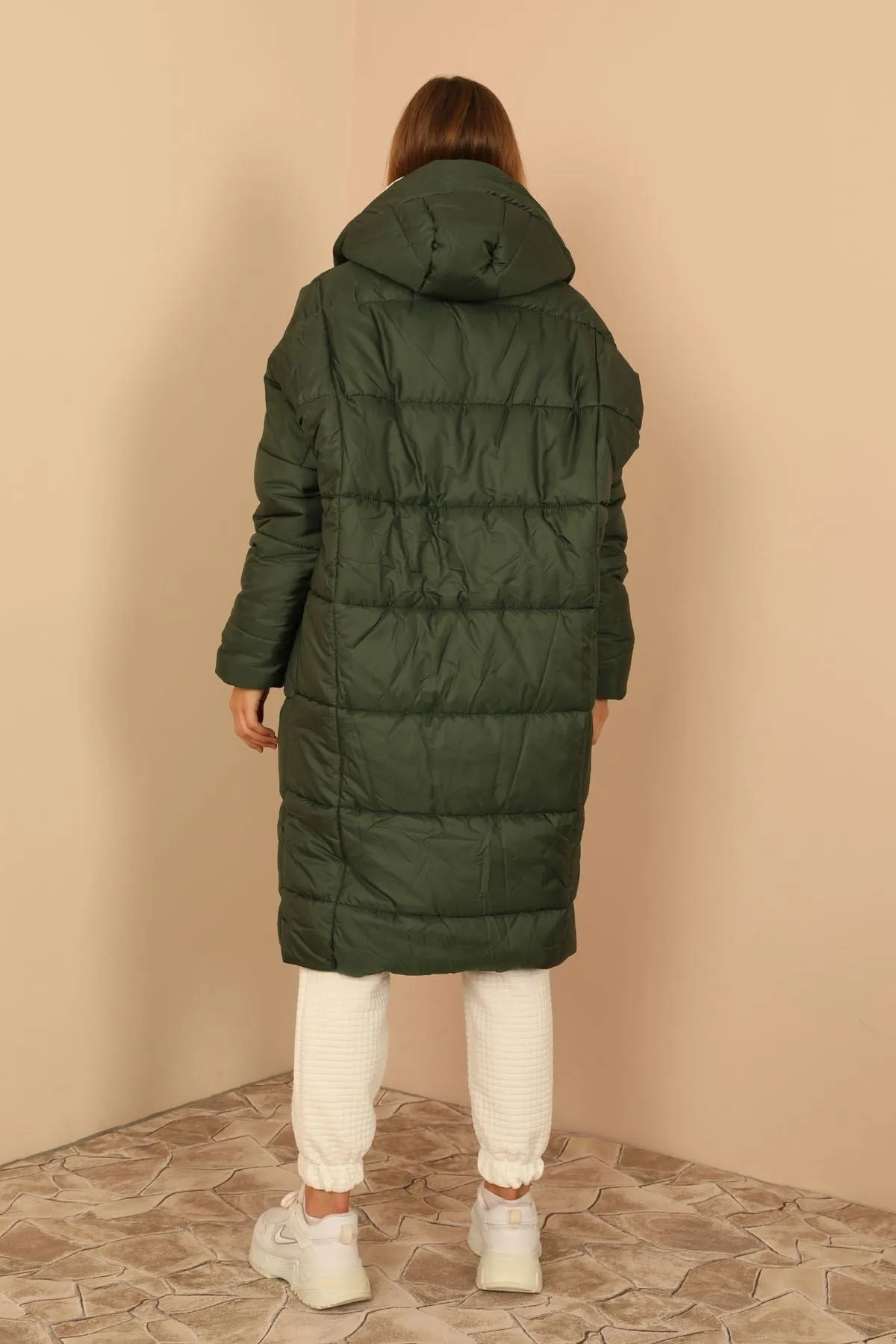 KKT Long Sleeve Oversize Women Coat - Khaki  - Woodland