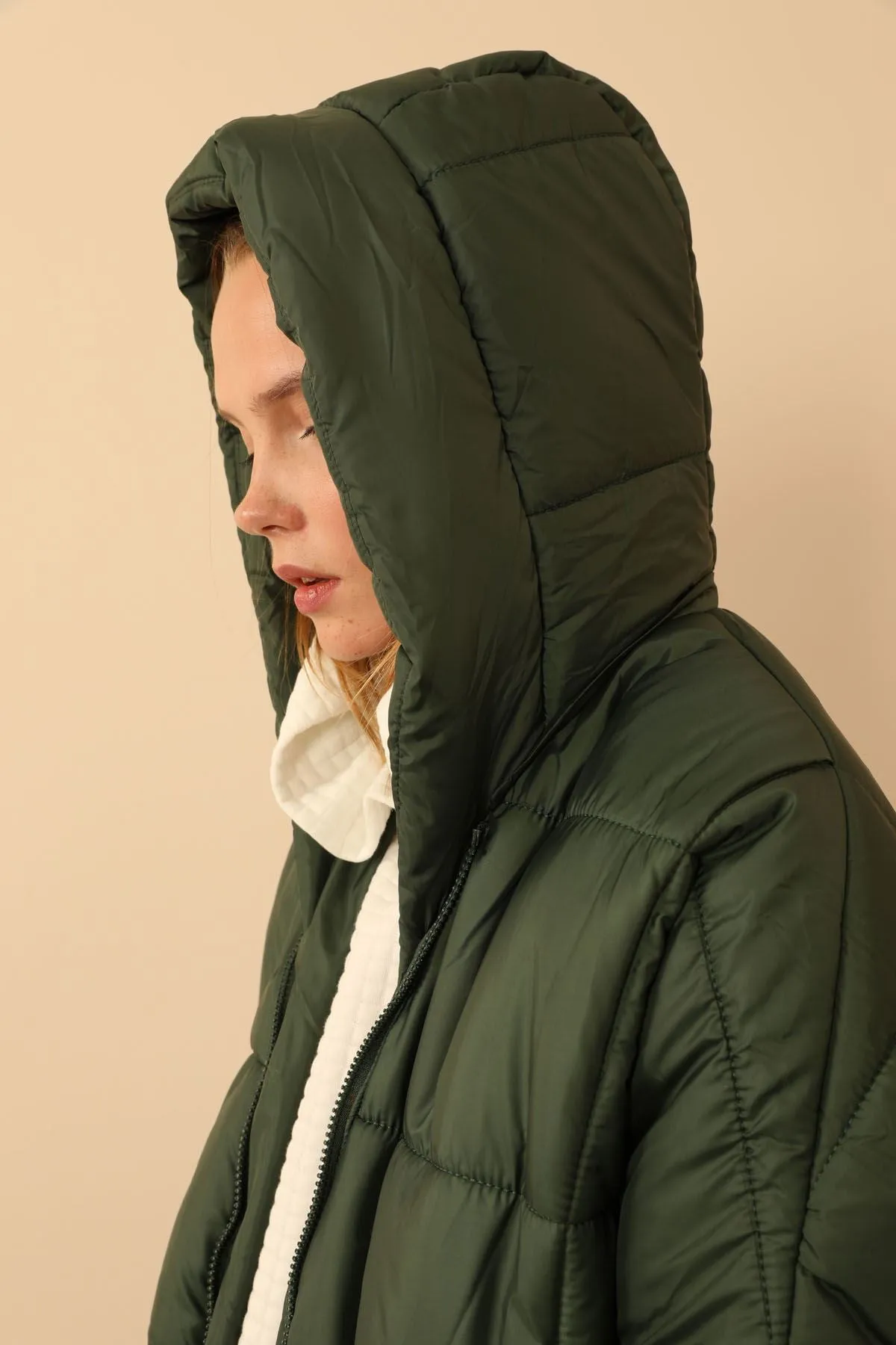 KKT Long Sleeve Oversize Women Coat - Khaki  - Woodland