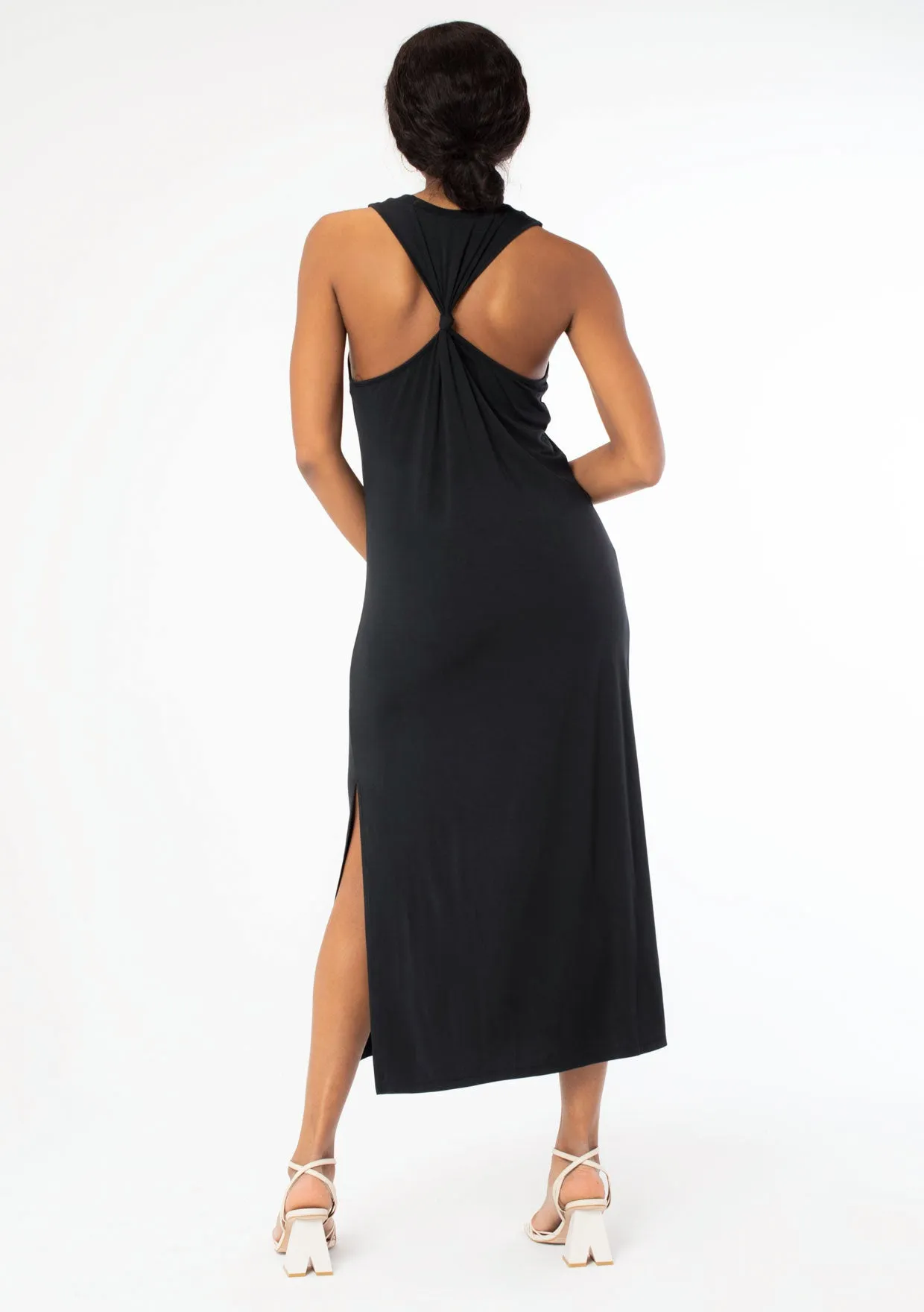 Knotted Racer Back Knit Tank Maxi Dress