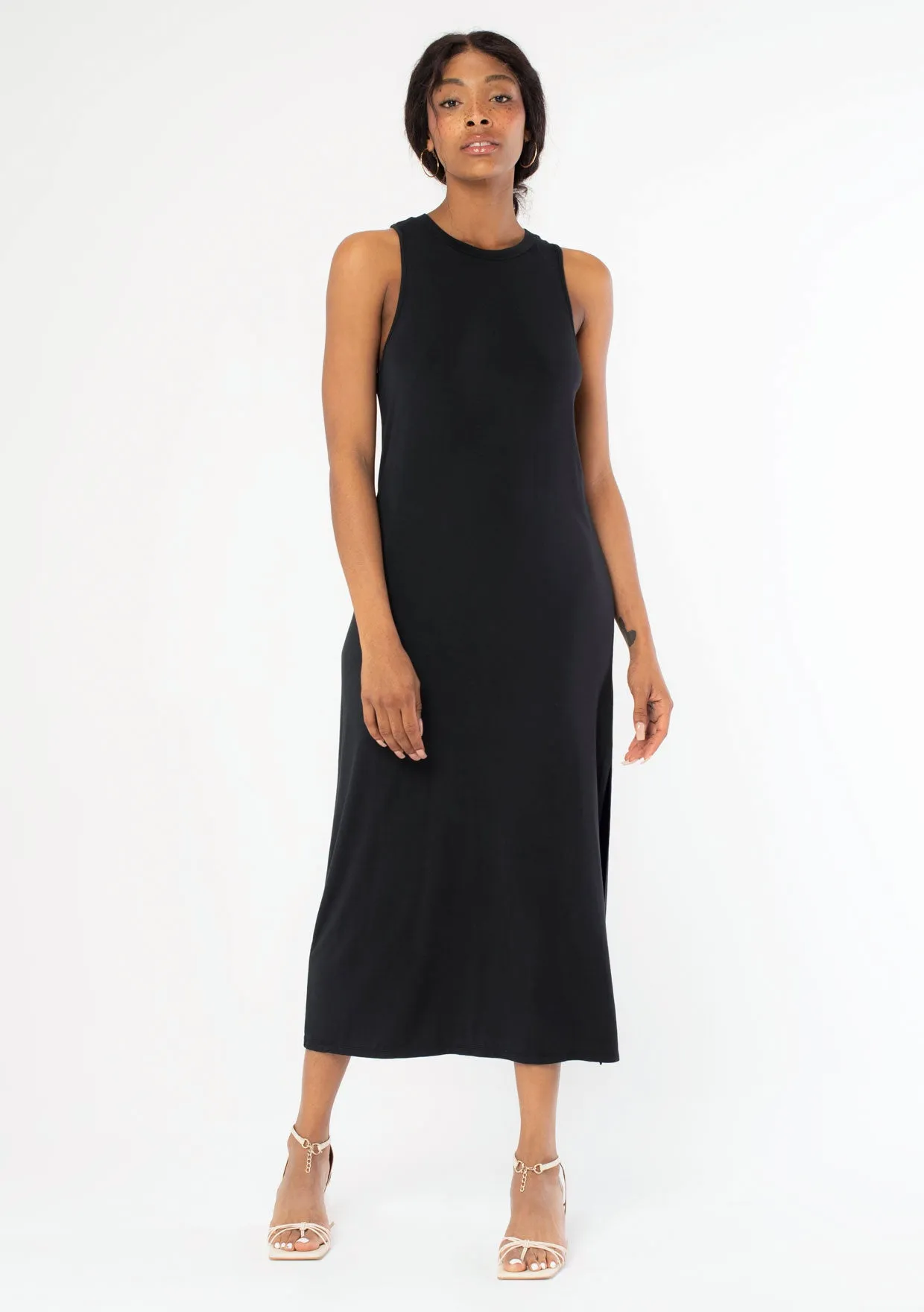 Knotted Racer Back Knit Tank Maxi Dress