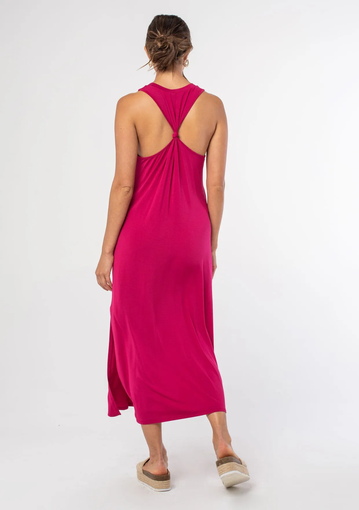 Knotted Racer Back Knit Tank Maxi Dress