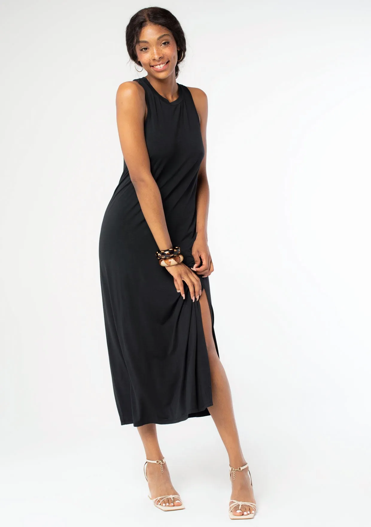Knotted Racer Back Knit Tank Maxi Dress