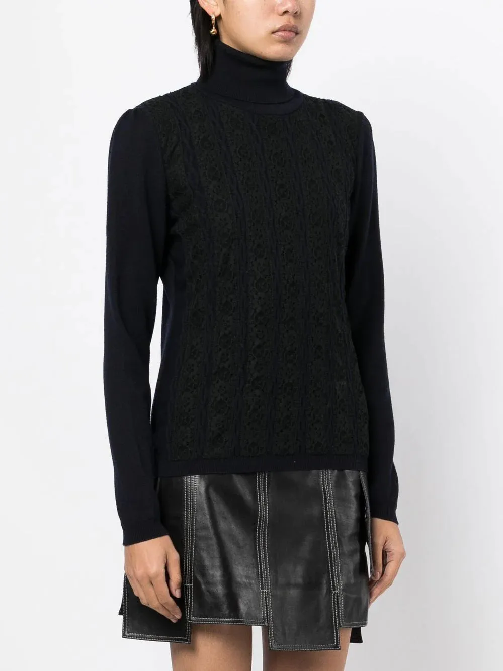 Lace Panelled Turtleneck Jumper