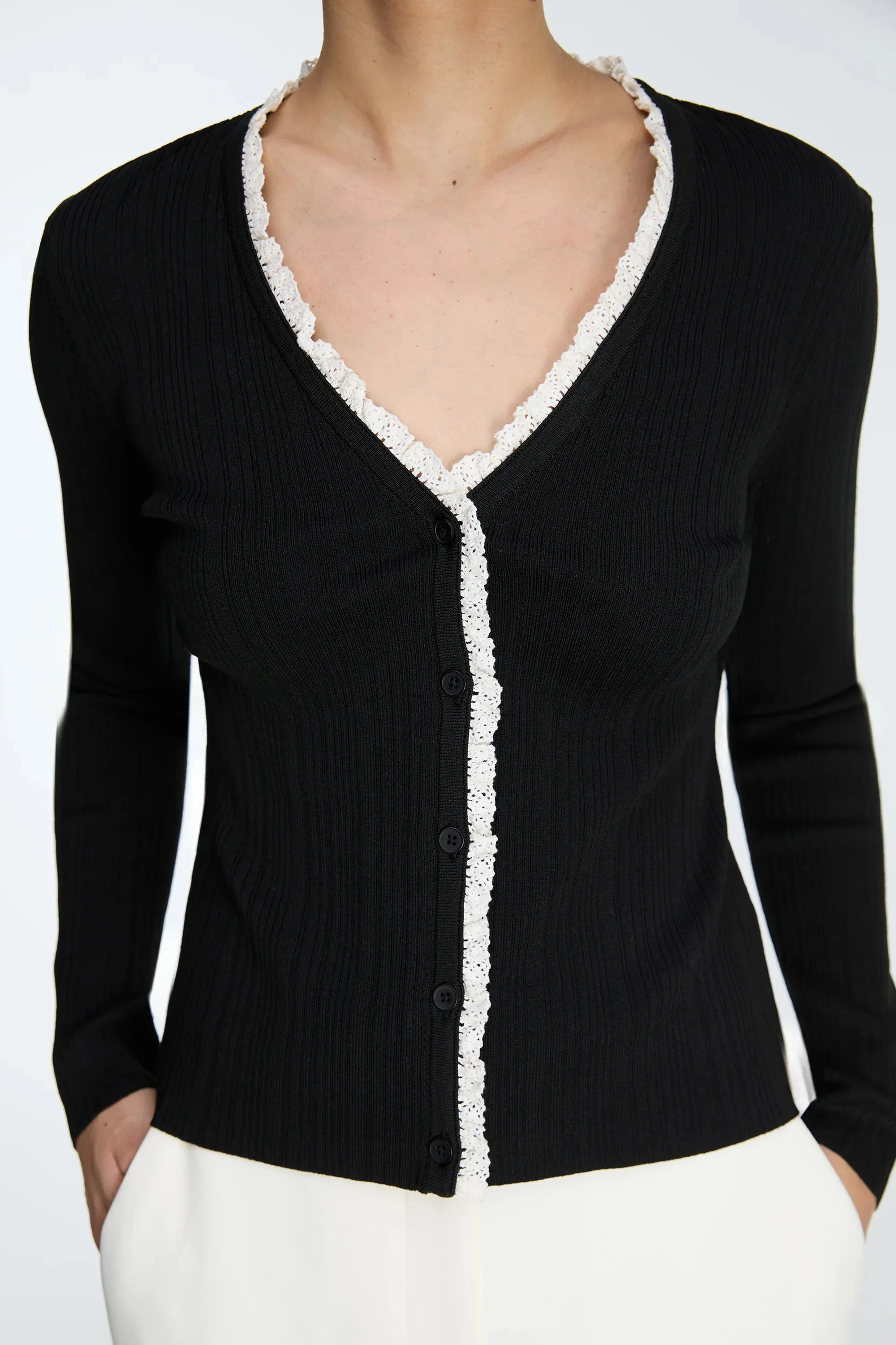Lace Trim Button Front Cardigan