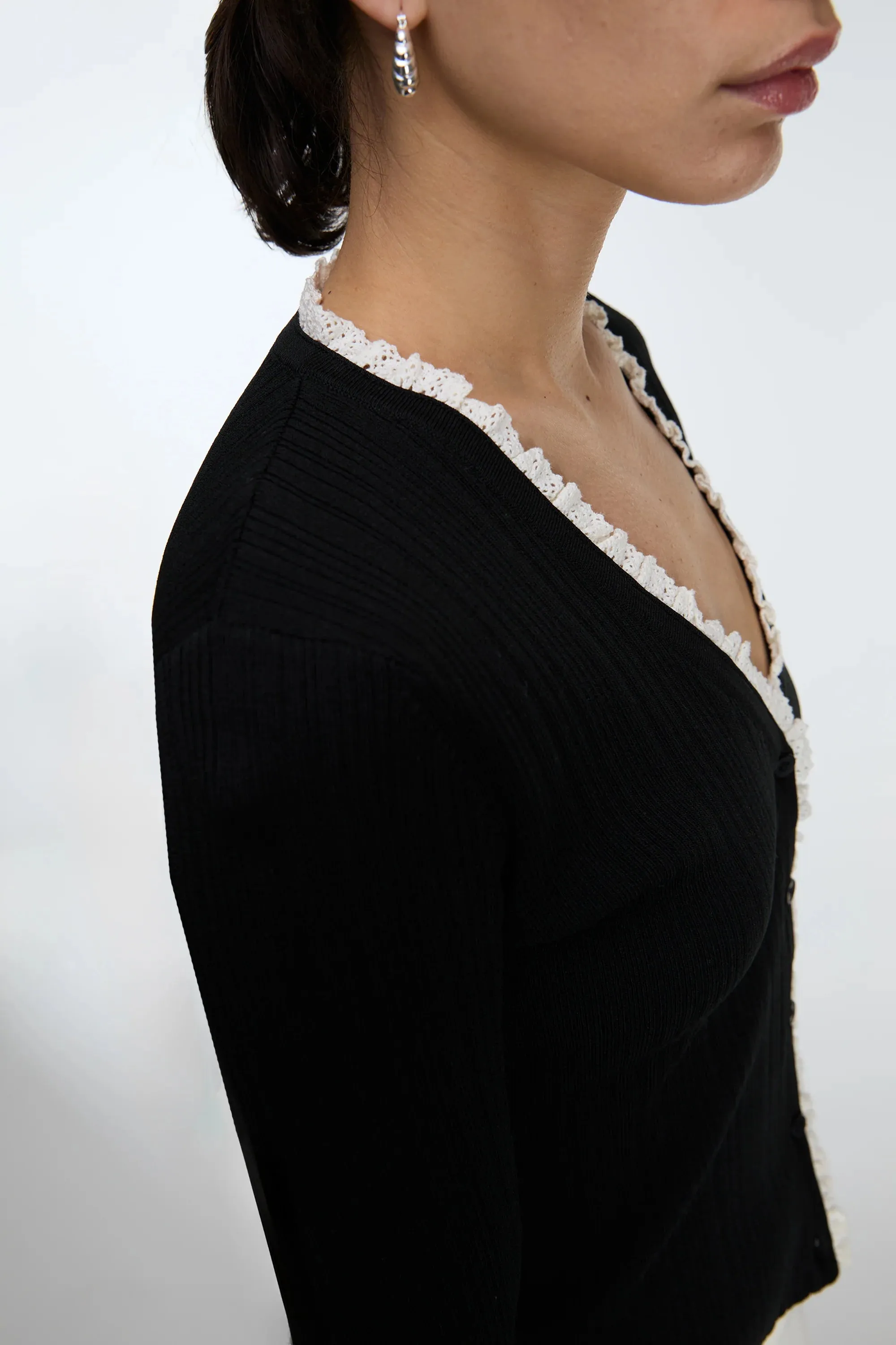 Lace Trim Button Front Cardigan