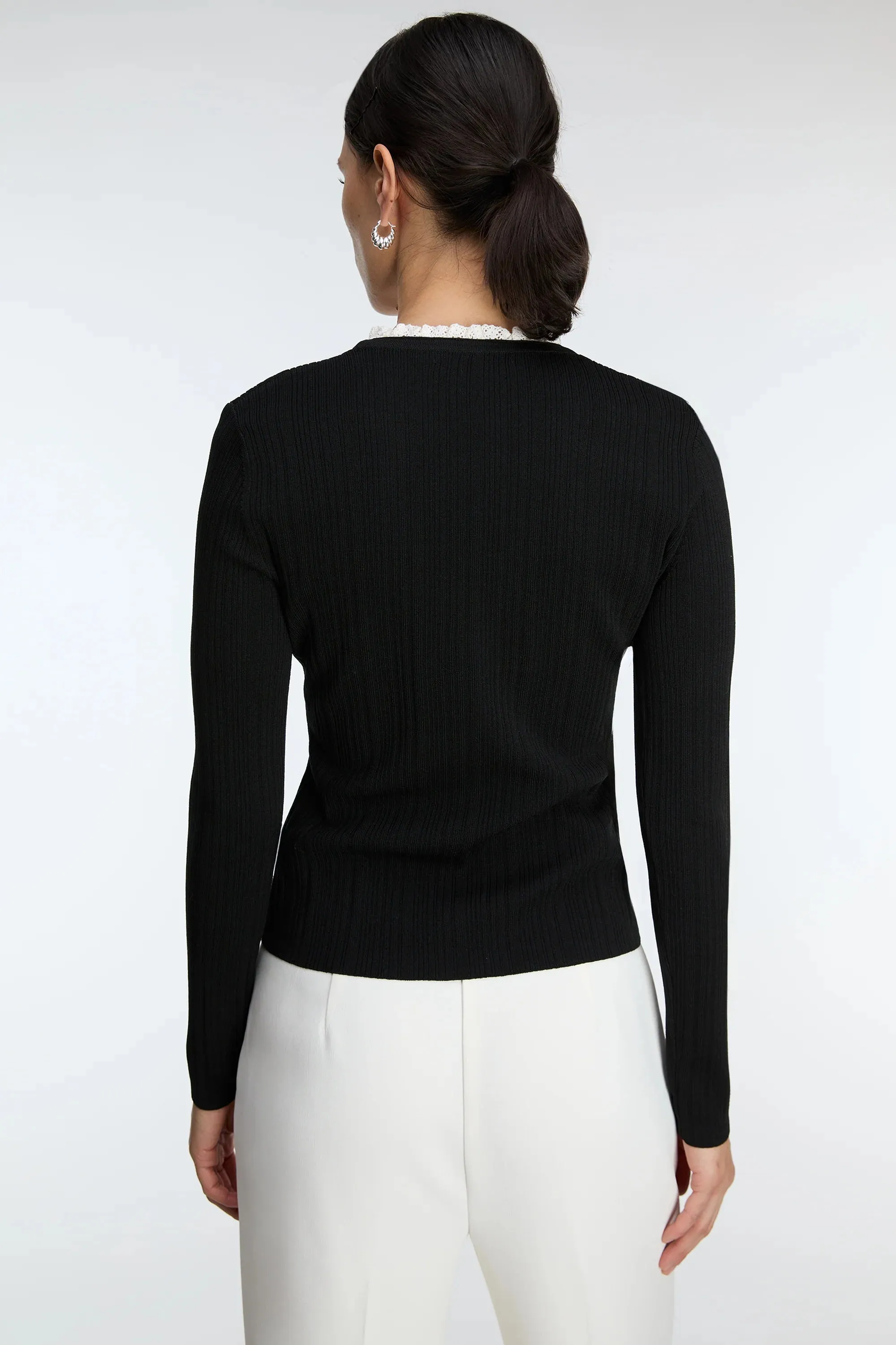 Lace Trim Button Front Cardigan