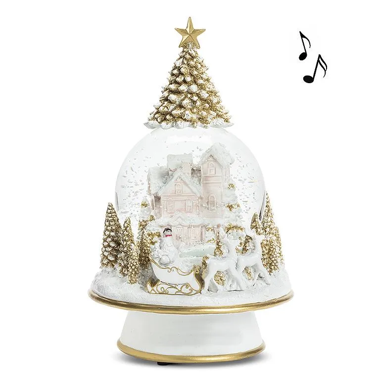Large Village Pedestal Snow Globe with Music