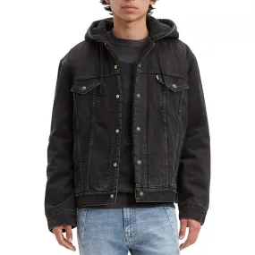 Levis Mens Jacket Denim Sherpa Lined Hooded Jean Jacket Pocket Drawstring 85244