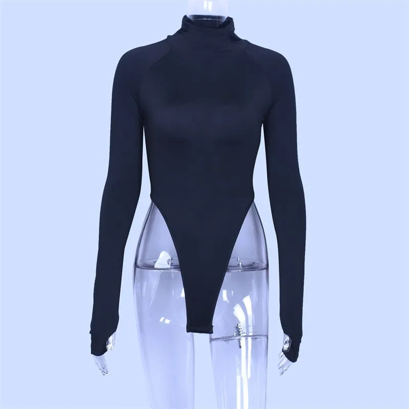 Long Sleeve High Neck Bodycon Sexy Christmas Bodysuit Autumn Winter Women Fashion Casual Body