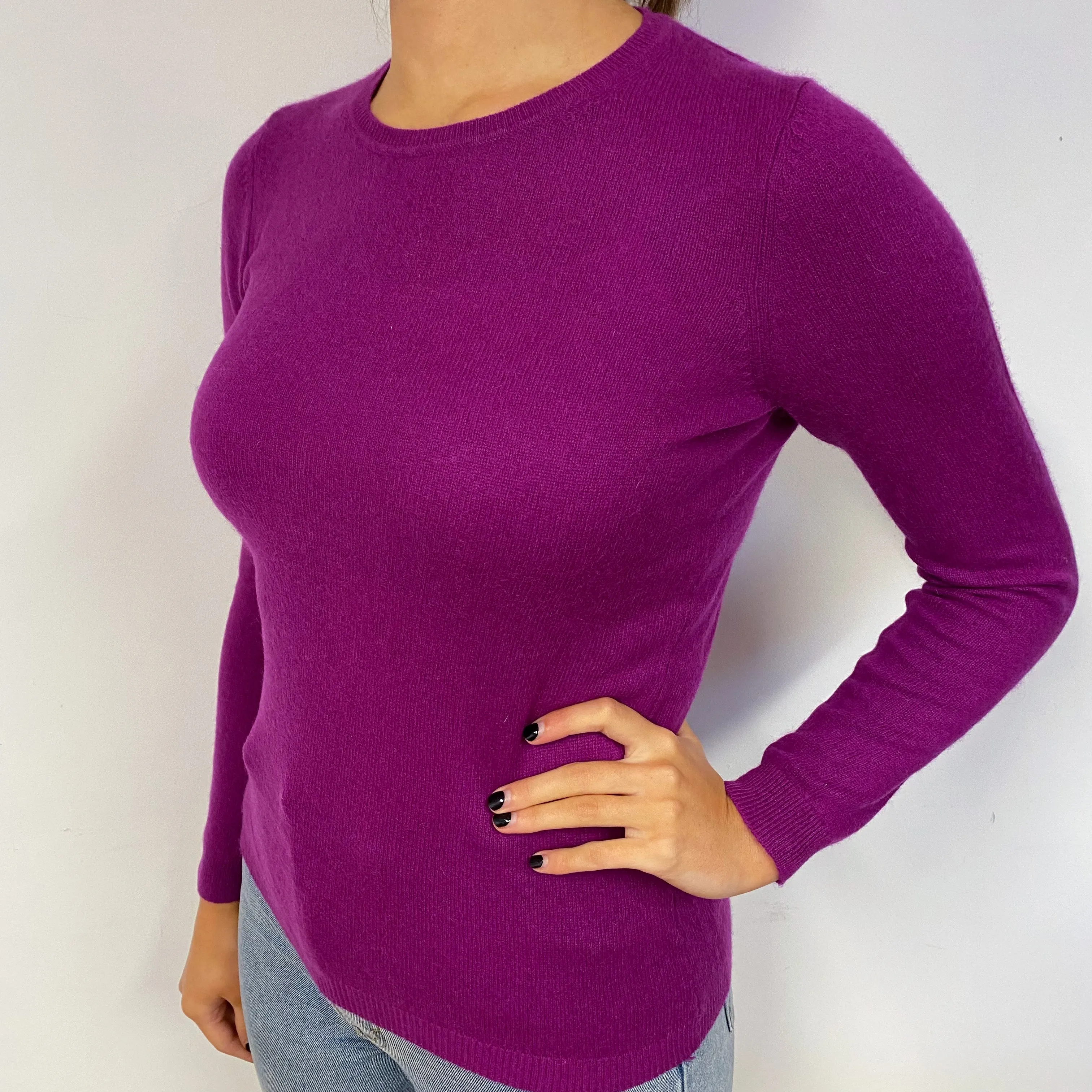 Magenta Pink Cashmere Crew Neck Jumper Small