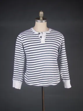 Men's Black & White Striped Henley Shirt, Medium