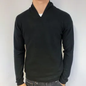Men’s Black Collared Cashmere V-Neck Jumper Medium