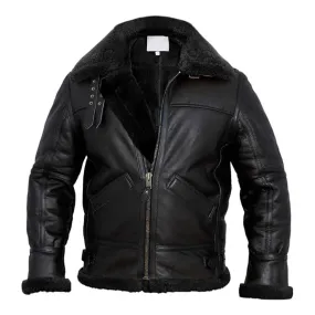 Men's Faux Shearling Adjustable Collar Leather Jacket
