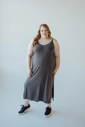 MIDI LENGTH SLIP DRESS IN ASH GREY