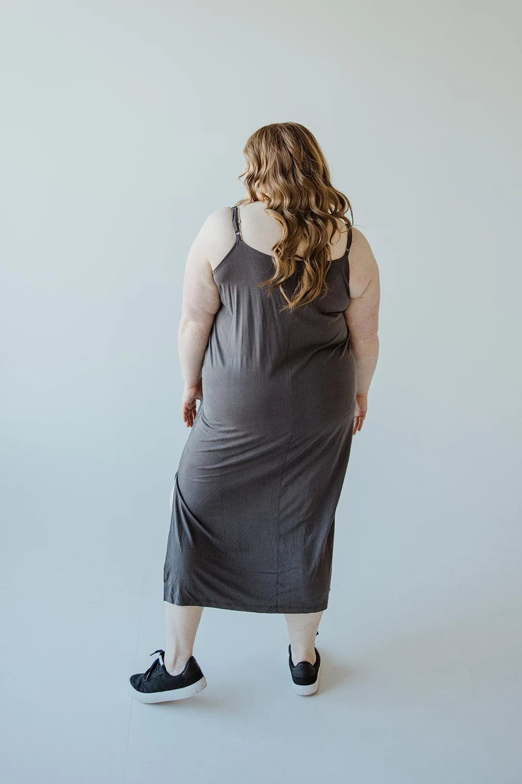 MIDI LENGTH SLIP DRESS IN ASH GREY