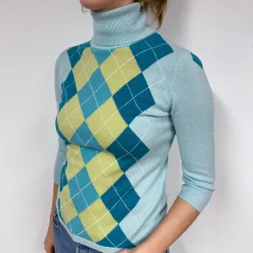 Mint Green Diamond Cashmere Polo Neck Jumper Small