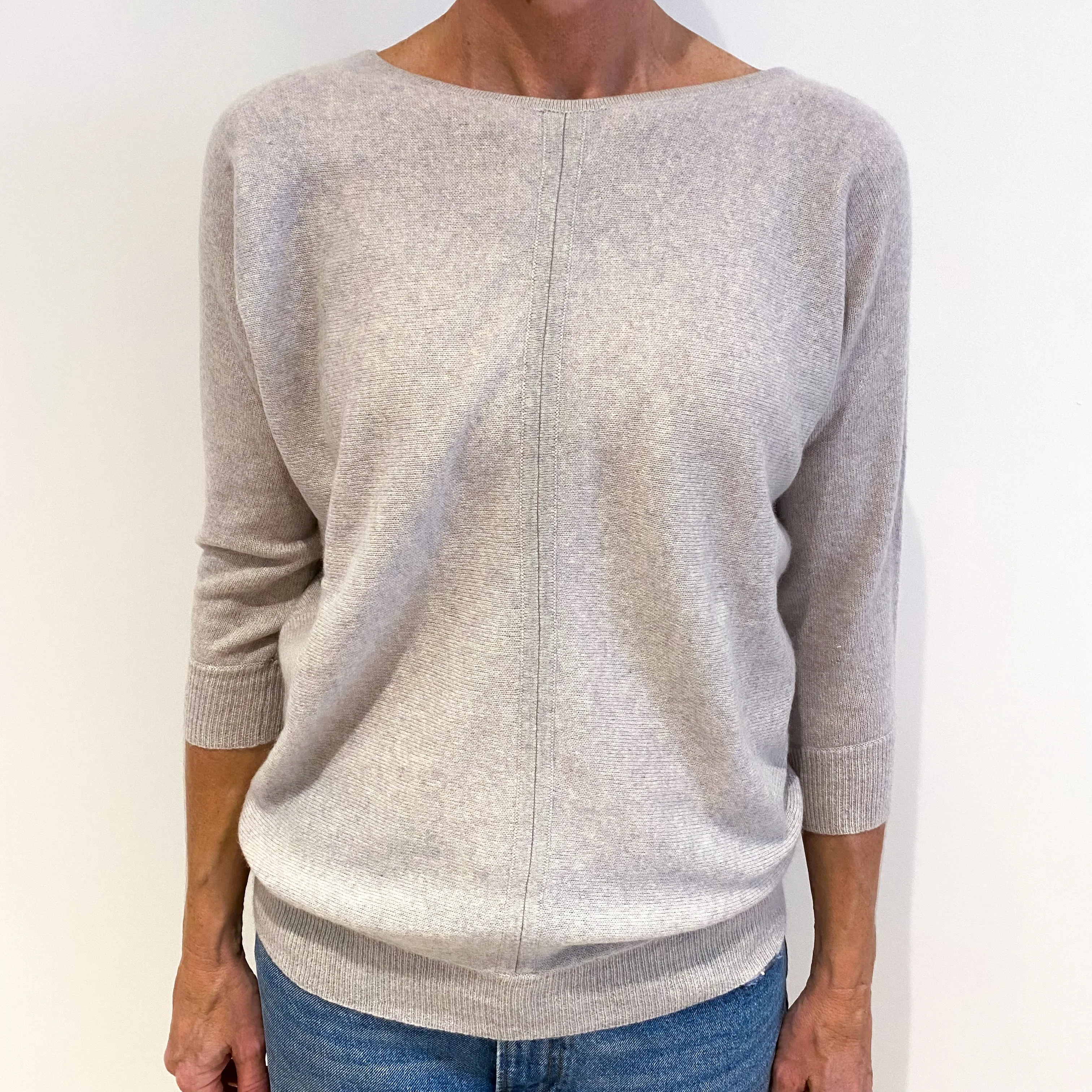 Mist Grey Cashmere Batwing Crew Neck Jumper Small