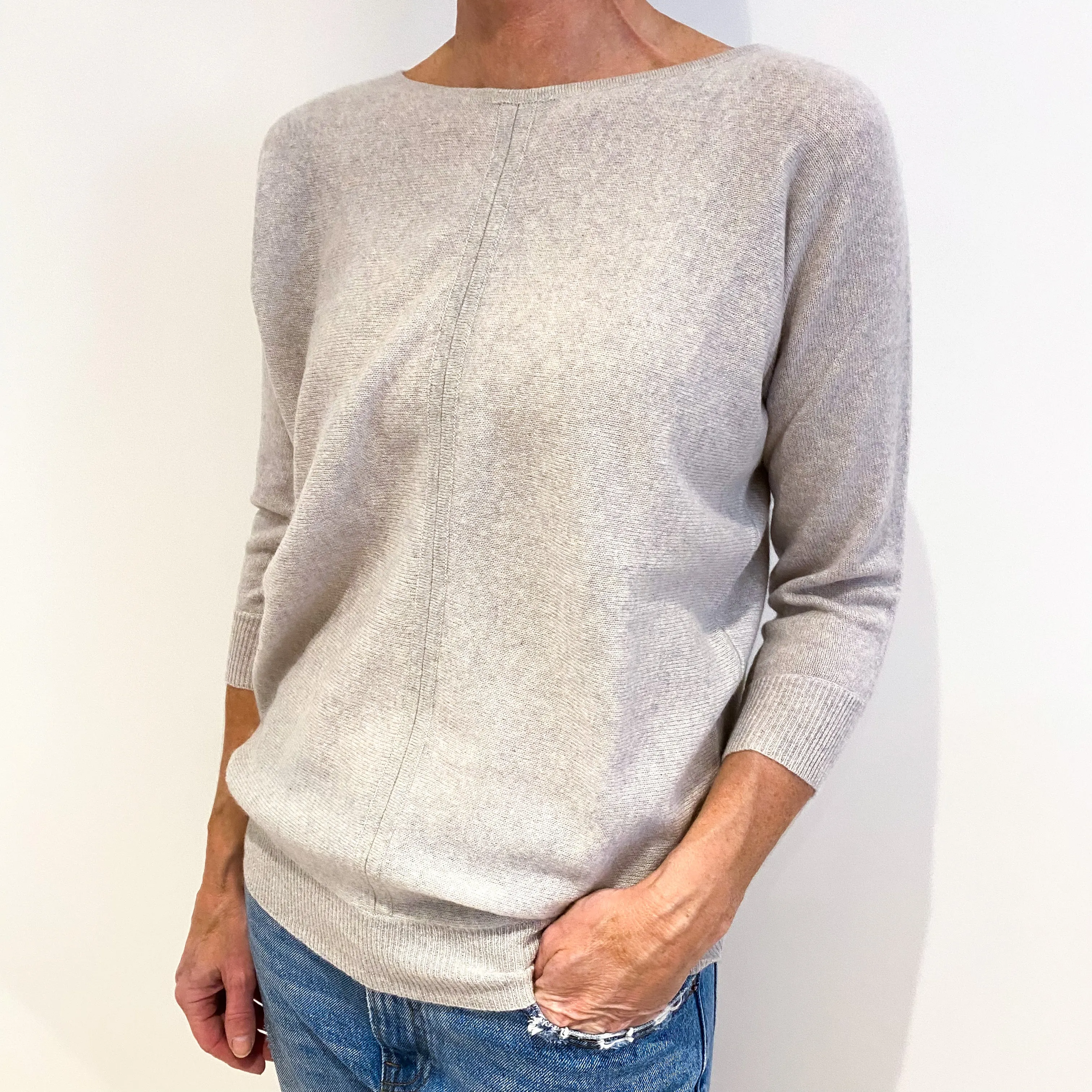 Mist Grey Cashmere Batwing Crew Neck Jumper Small