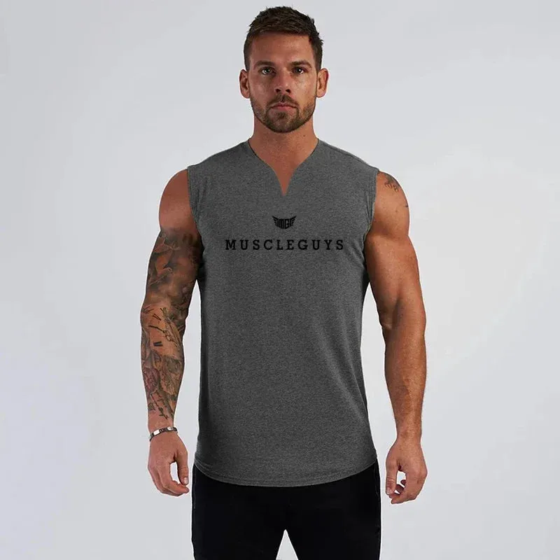 Muscleguys Brand Gym Clothing V Neck Compression