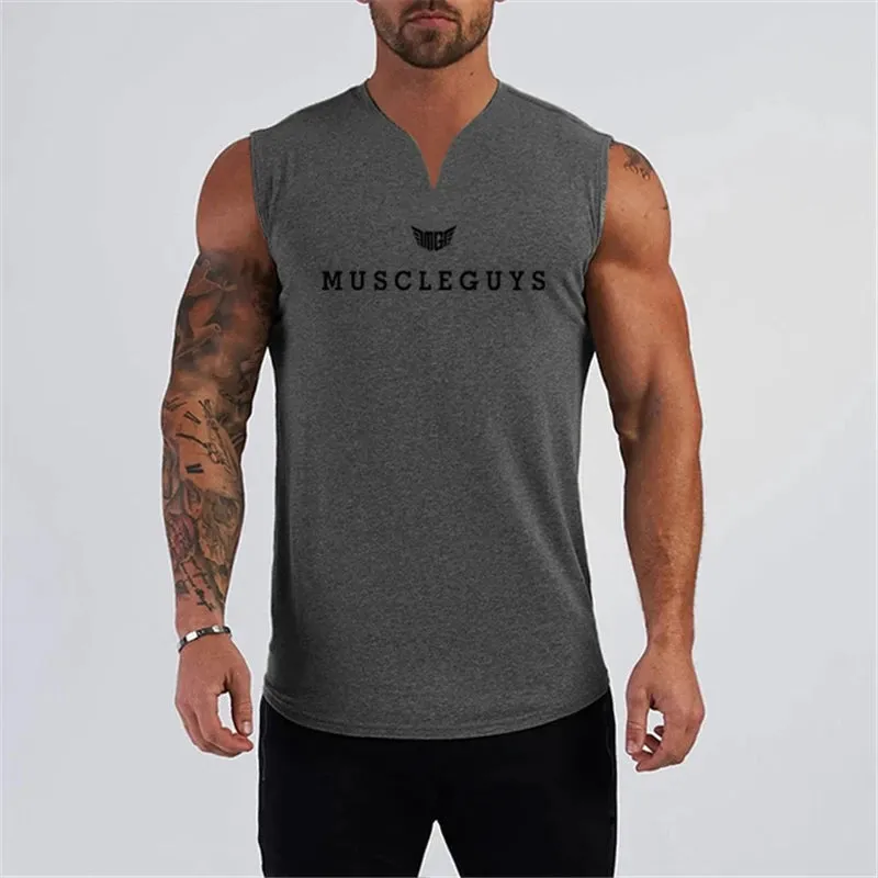 Muscleguys Brand Gym Clothing V Neck Compression