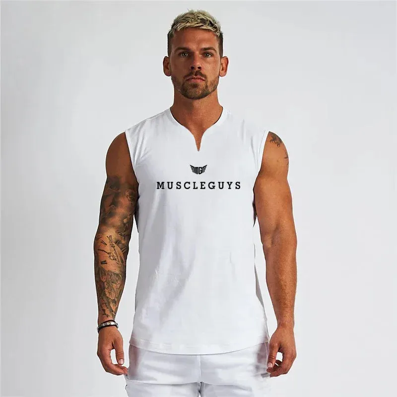 Muscleguys Brand Gym Clothing V Neck Compression