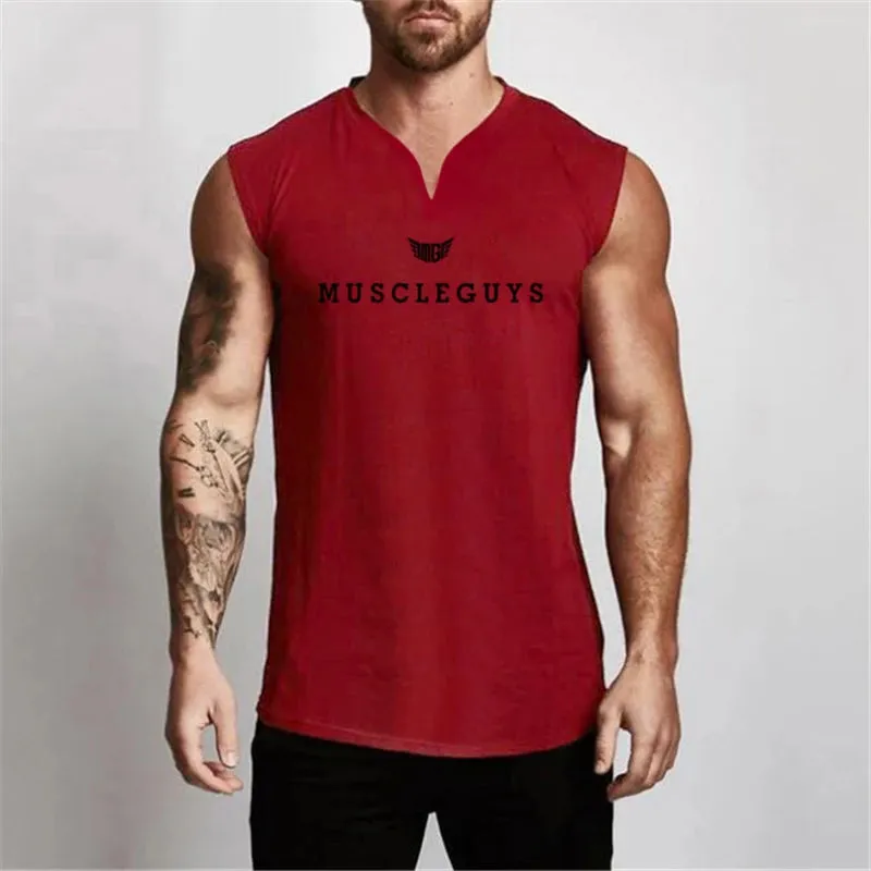 Muscleguys Brand Gym Clothing V Neck Compression