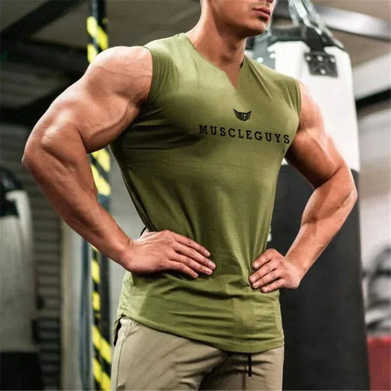 Muscleguys Brand Gym Clothing V Neck Compression