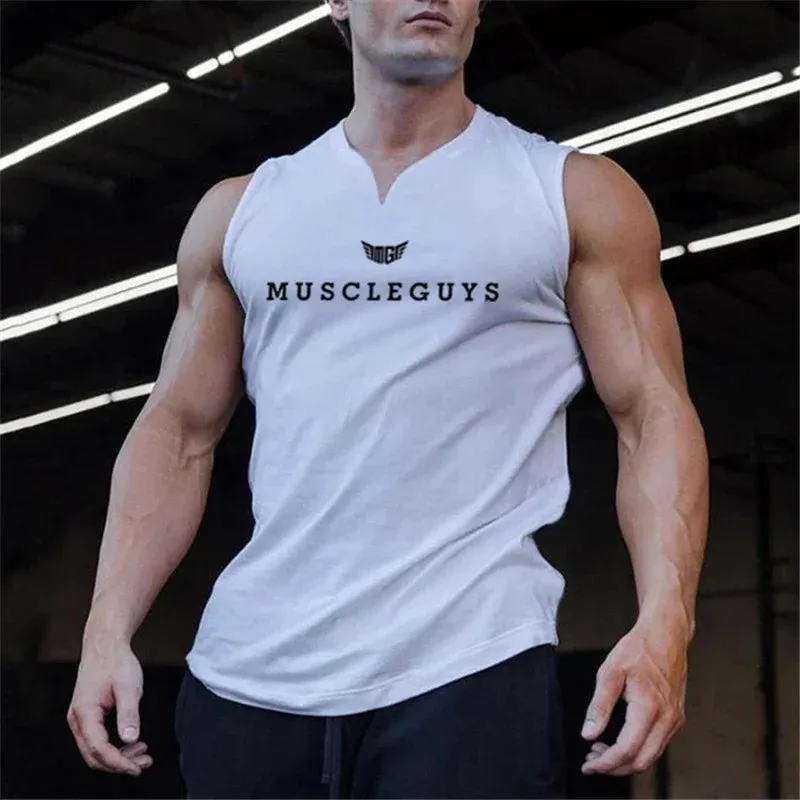 Muscleguys Brand Gym Clothing V Neck Compression