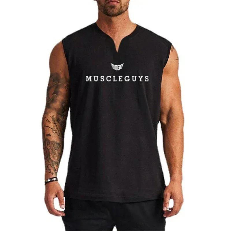 Muscleguys Brand Gym Clothing V Neck Compression