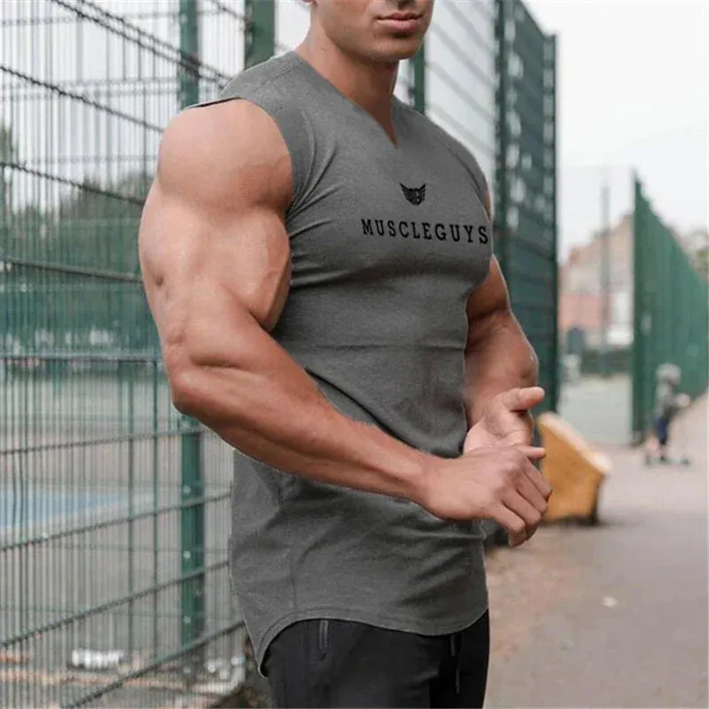 Muscleguys Brand Gym Clothing V Neck Compression