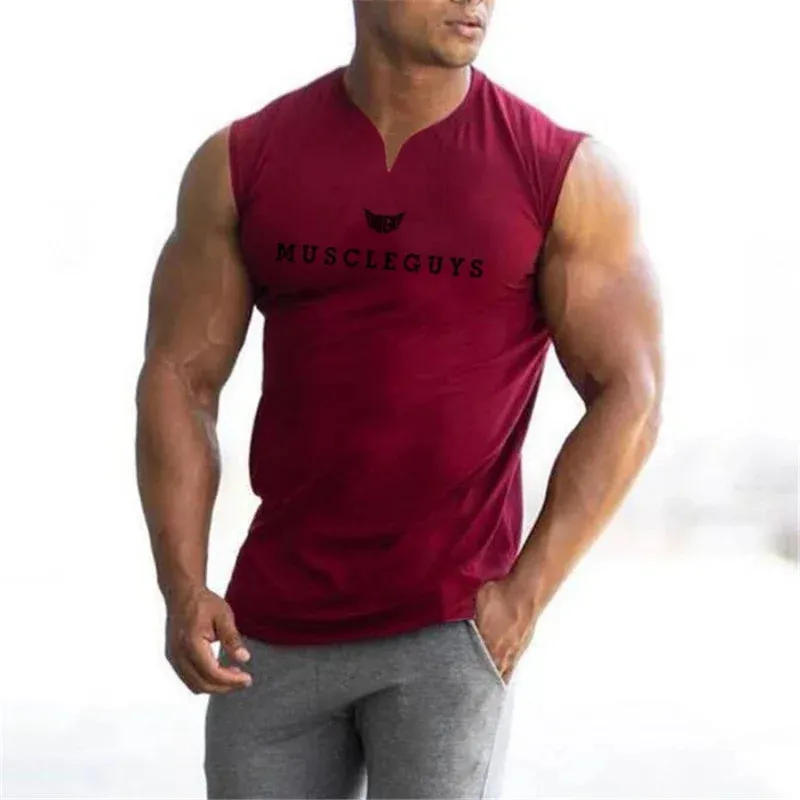 Muscleguys Brand Gym Clothing V Neck Compression
