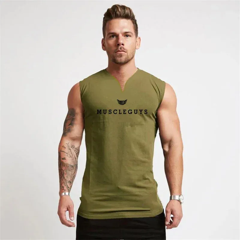 Muscleguys Brand Gym Clothing V Neck Compression