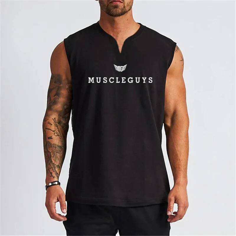 Muscleguys Brand Gym Clothing V Neck Compression