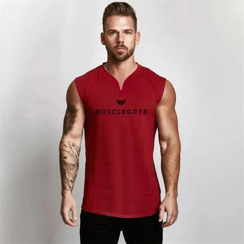 Muscleguys Brand Gym Clothing V Neck Compression