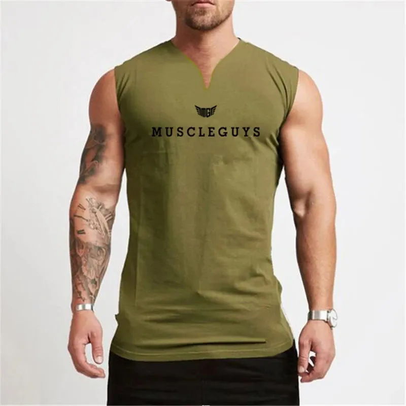 Muscleguys Brand Gym Clothing V Neck Compression